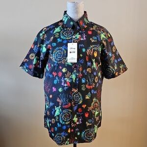 Disney Men's Black Shirt with Colorful Pattern - Size Large